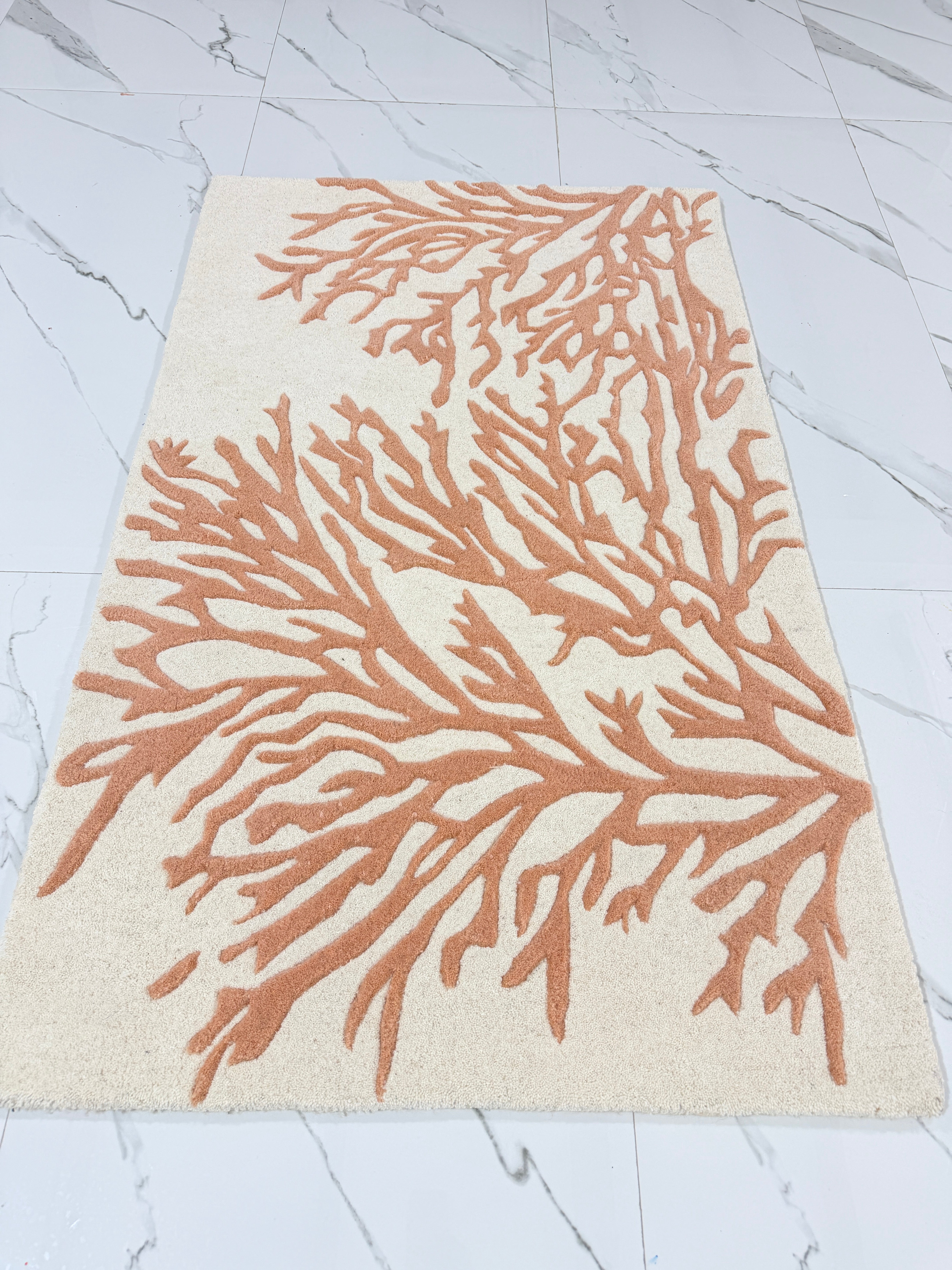 Peach Tufted Rug | Ivory Abstract Area Rug | Modern Organic Carpet | Boho Home Decor | Minimalist Bedroom Rug | Neutral Living Room Decor