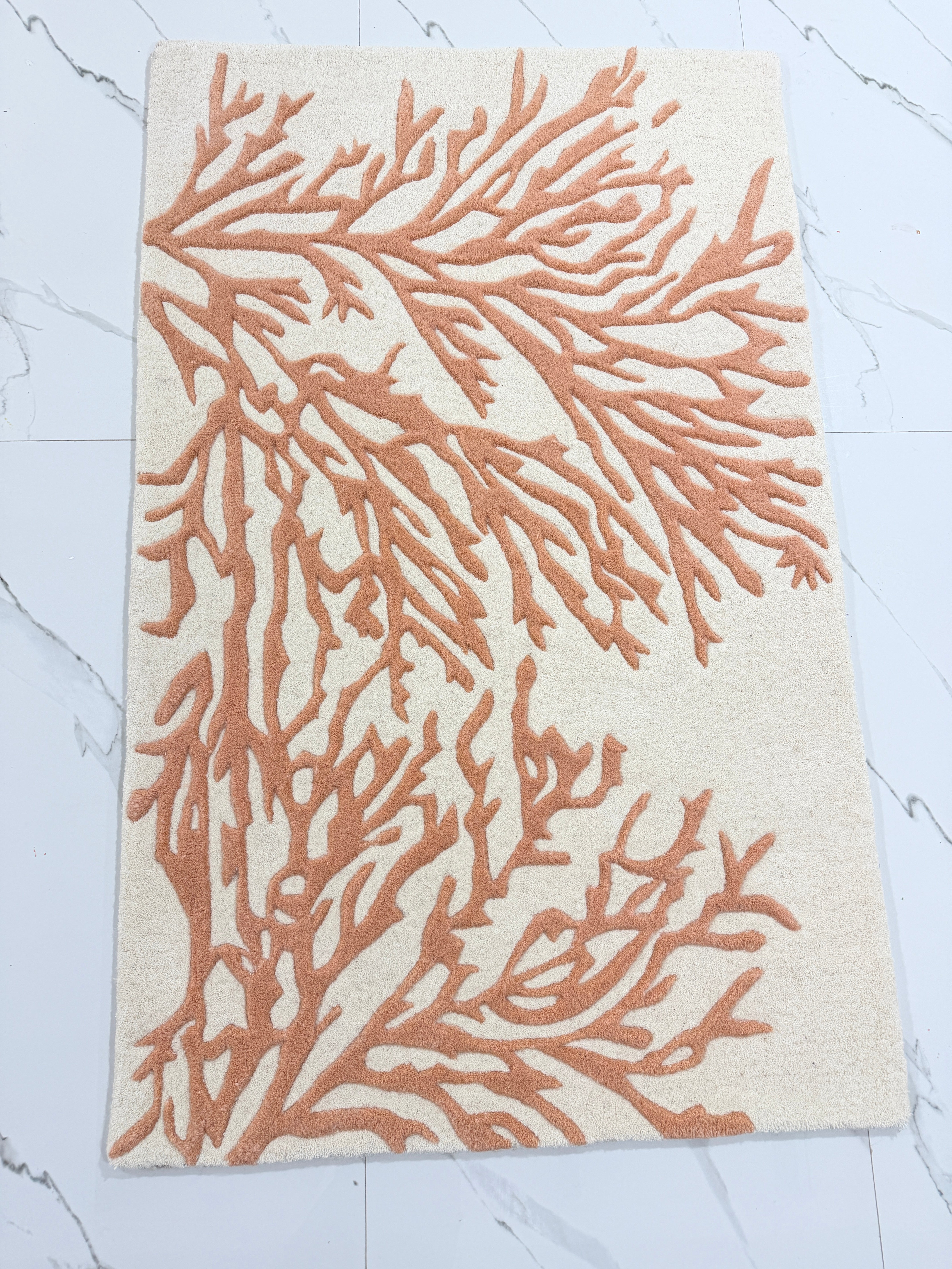 Peach Tufted Rug | Ivory Abstract Area Rug | Modern Organic Carpet | Boho Home Decor | Minimalist Bedroom Rug | Neutral Living Room Decor