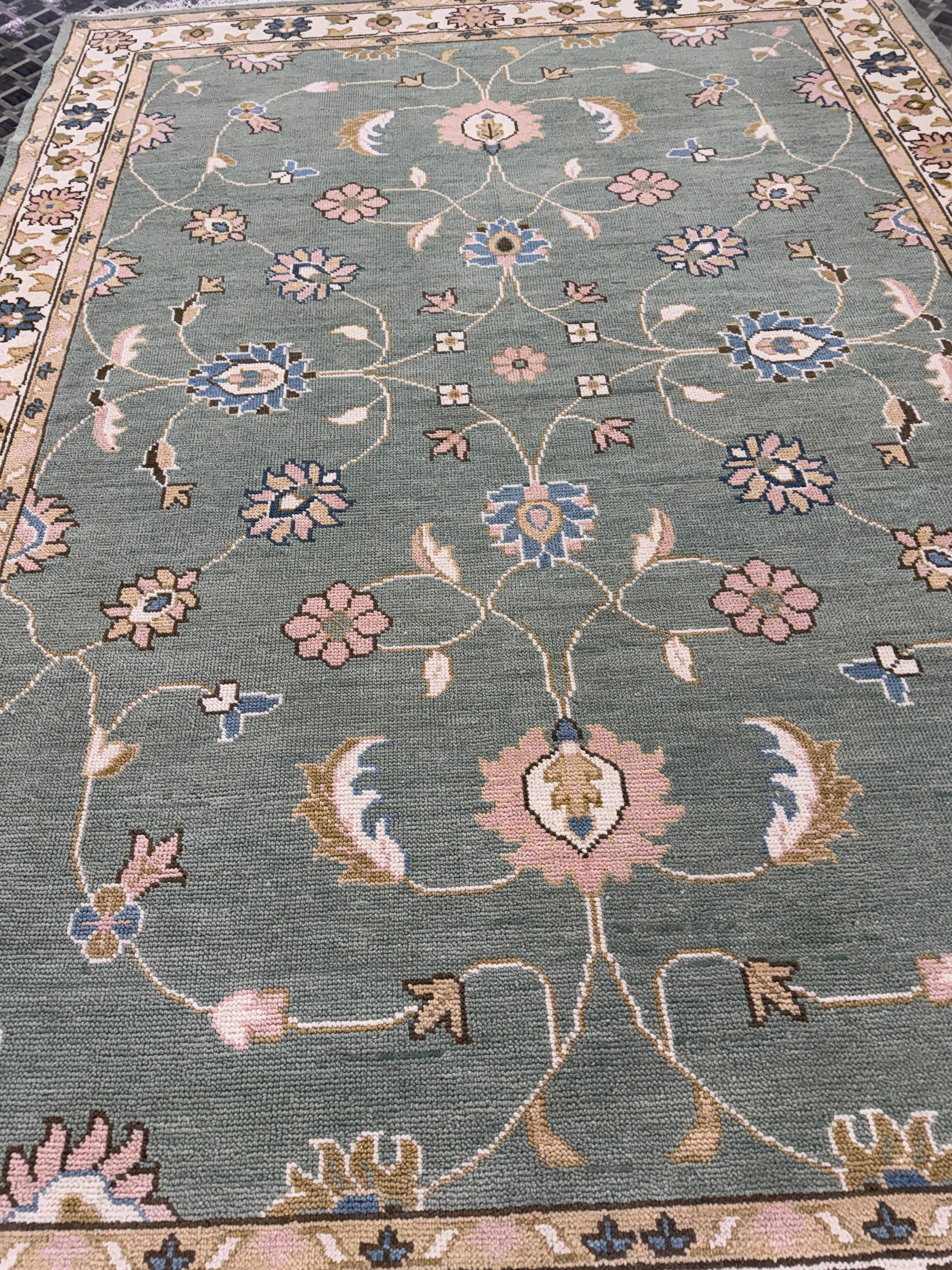 Sage Green Vintage Oushak Rug, Traditional Floral Medallion Area Carpet (Copy)