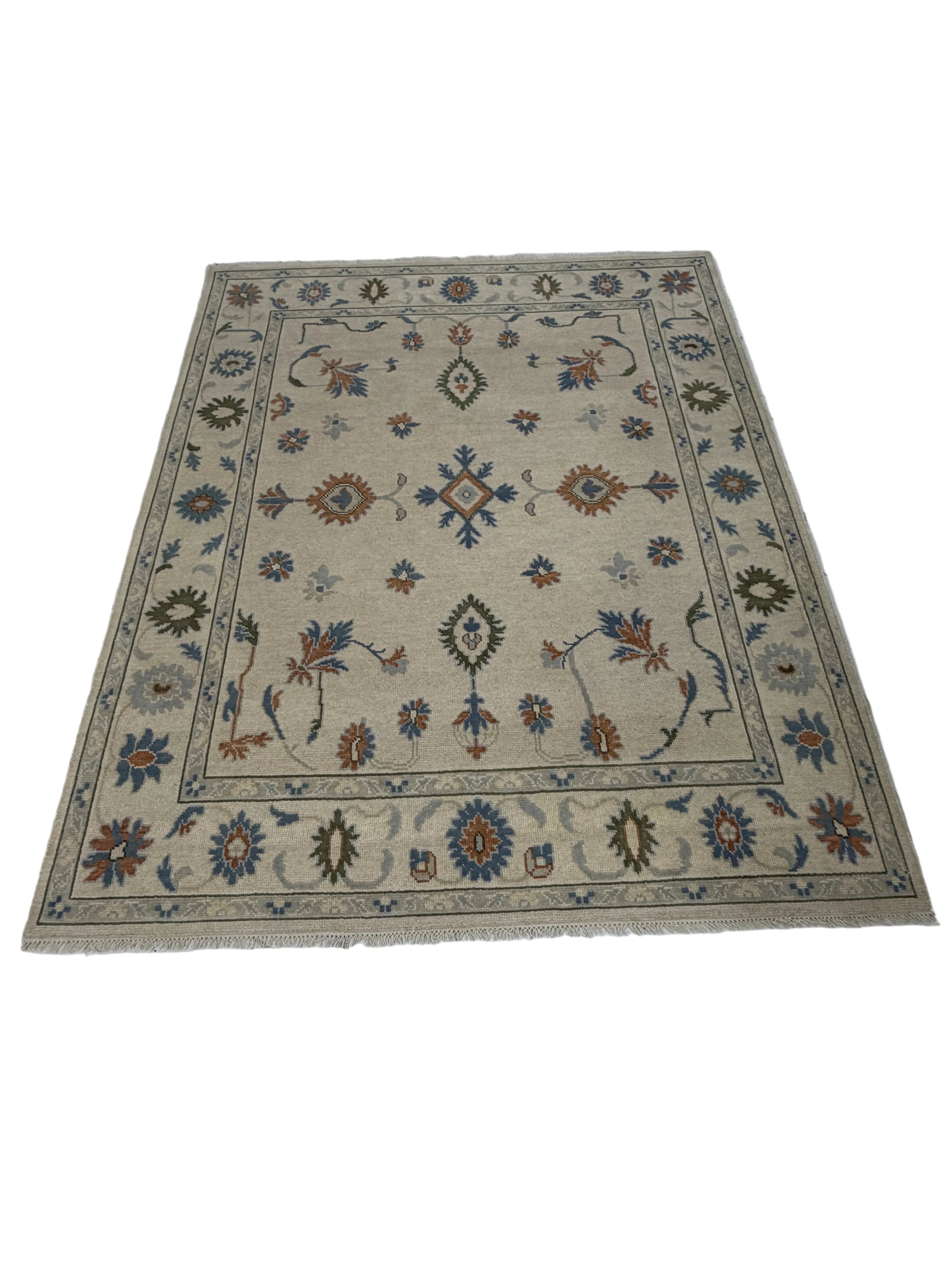 Handmade Tribal Area Rug, Ivory Blue Geometric Carpet, Rustic Vintage Style Rug, Boho Living Room Decor, GREEN TOUCH CARPET