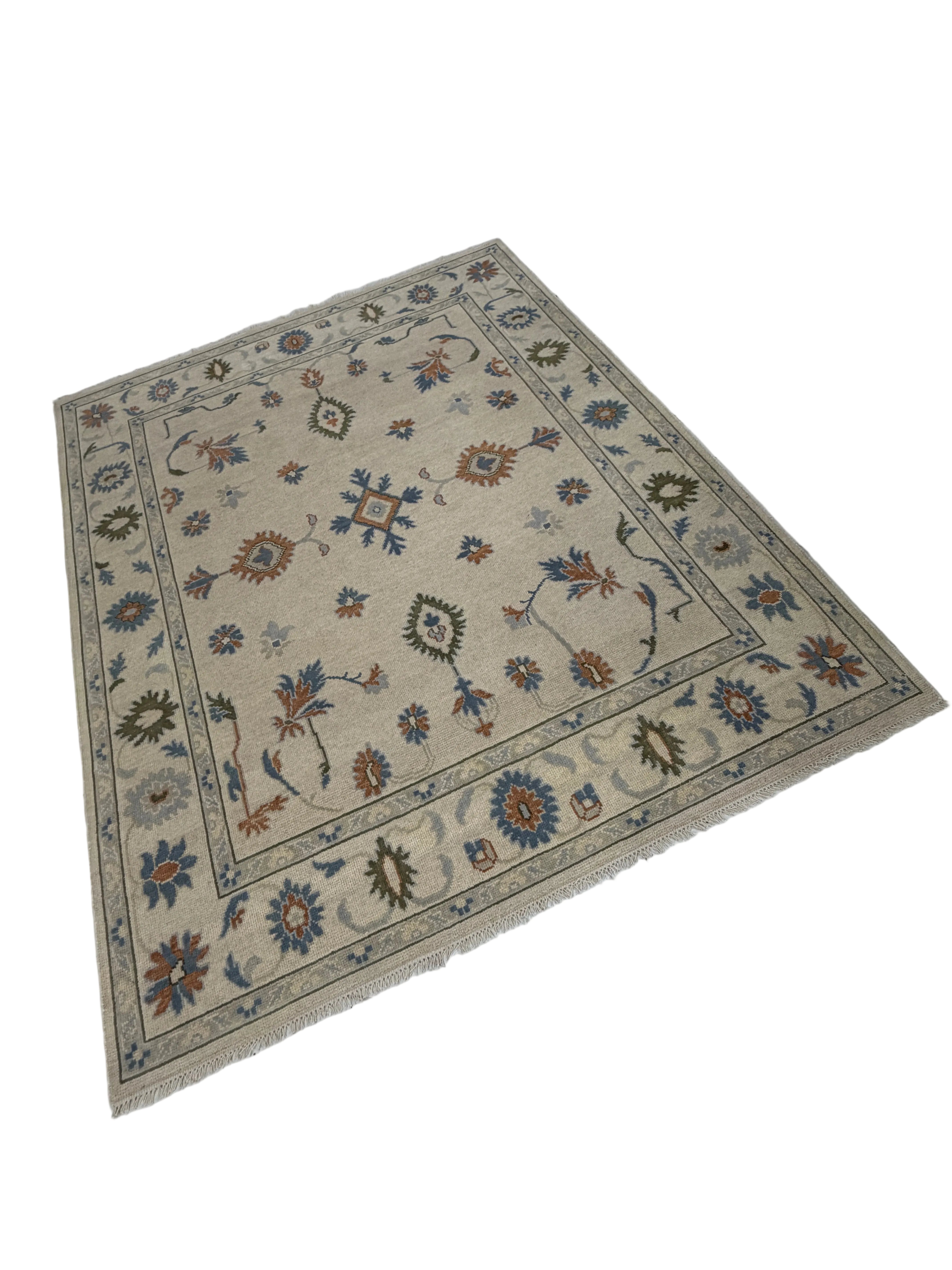 Handmade Tribal Area Rug, Ivory Blue Geometric Carpet, Rustic Vintage Style Rug, Boho Living Room Decor, GREEN TOUCH CARPET