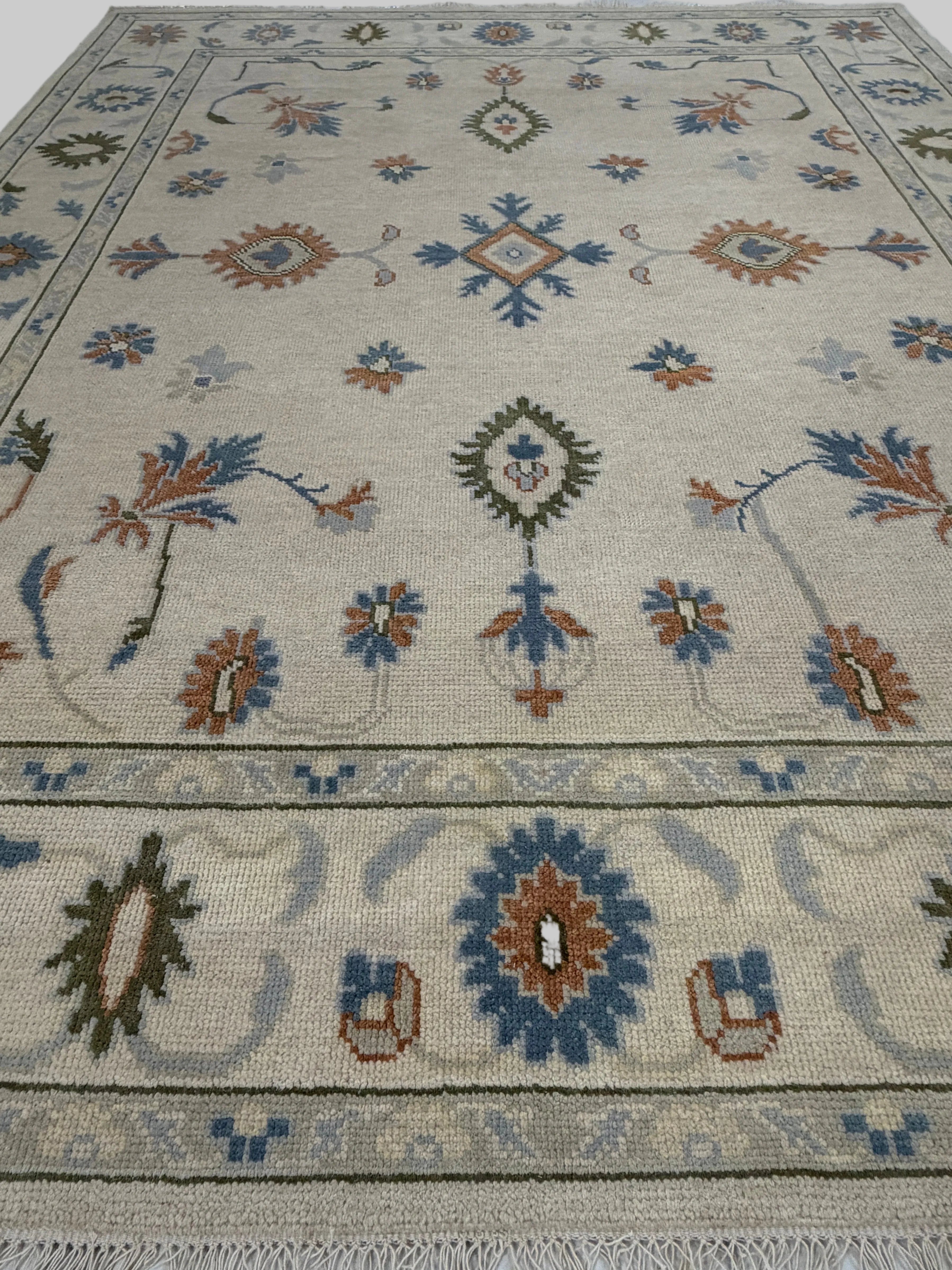 Handmade Tribal Area Rug, Ivory Blue Geometric Carpet, Rustic Vintage Style Rug, Boho Living Room Decor, GREEN TOUCH CARPET