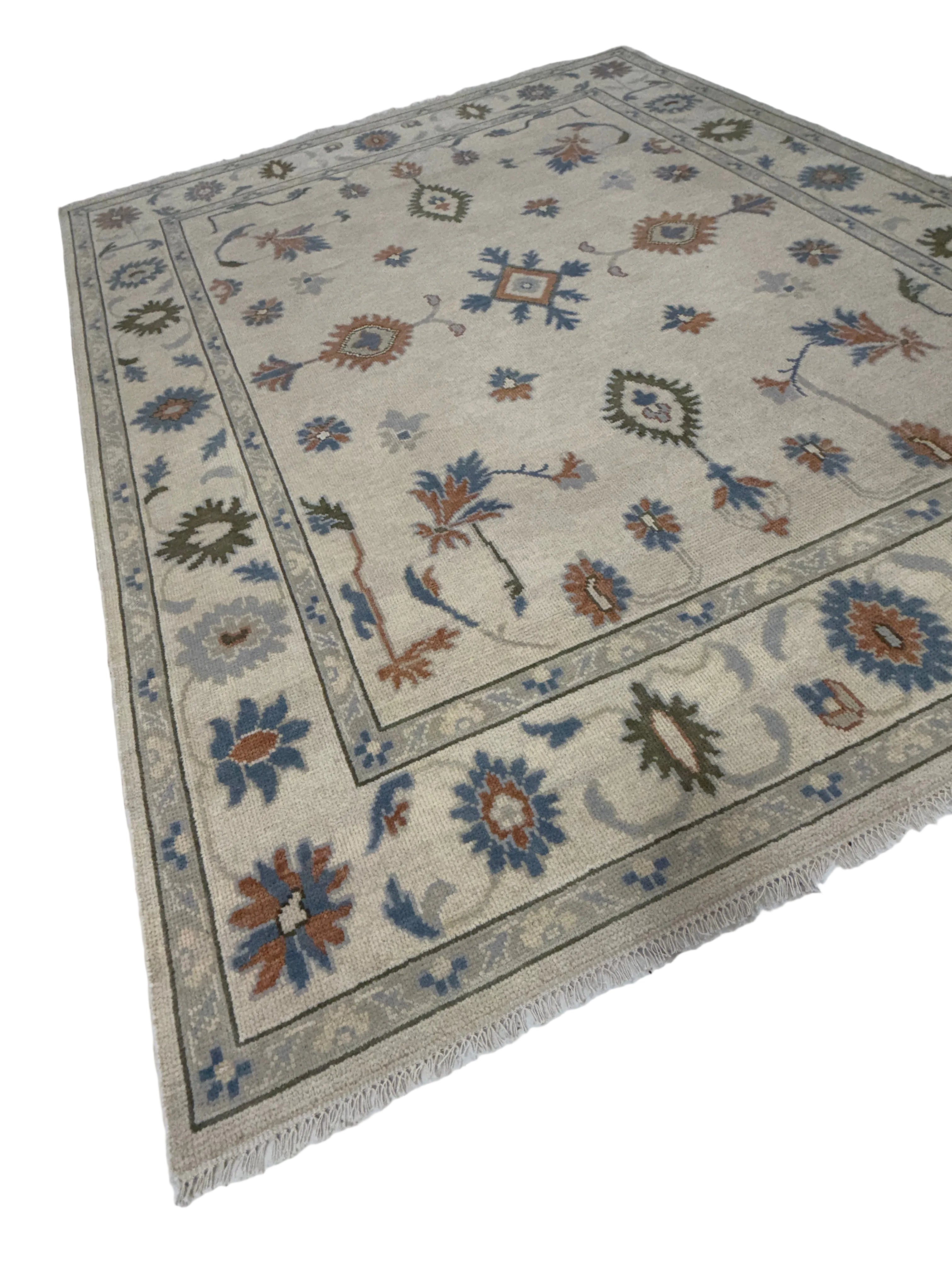 Handmade Tribal Area Rug, Ivory Blue Geometric Carpet, Rustic Vintage Style Rug, Boho Living Room Decor, GREEN TOUCH CARPET