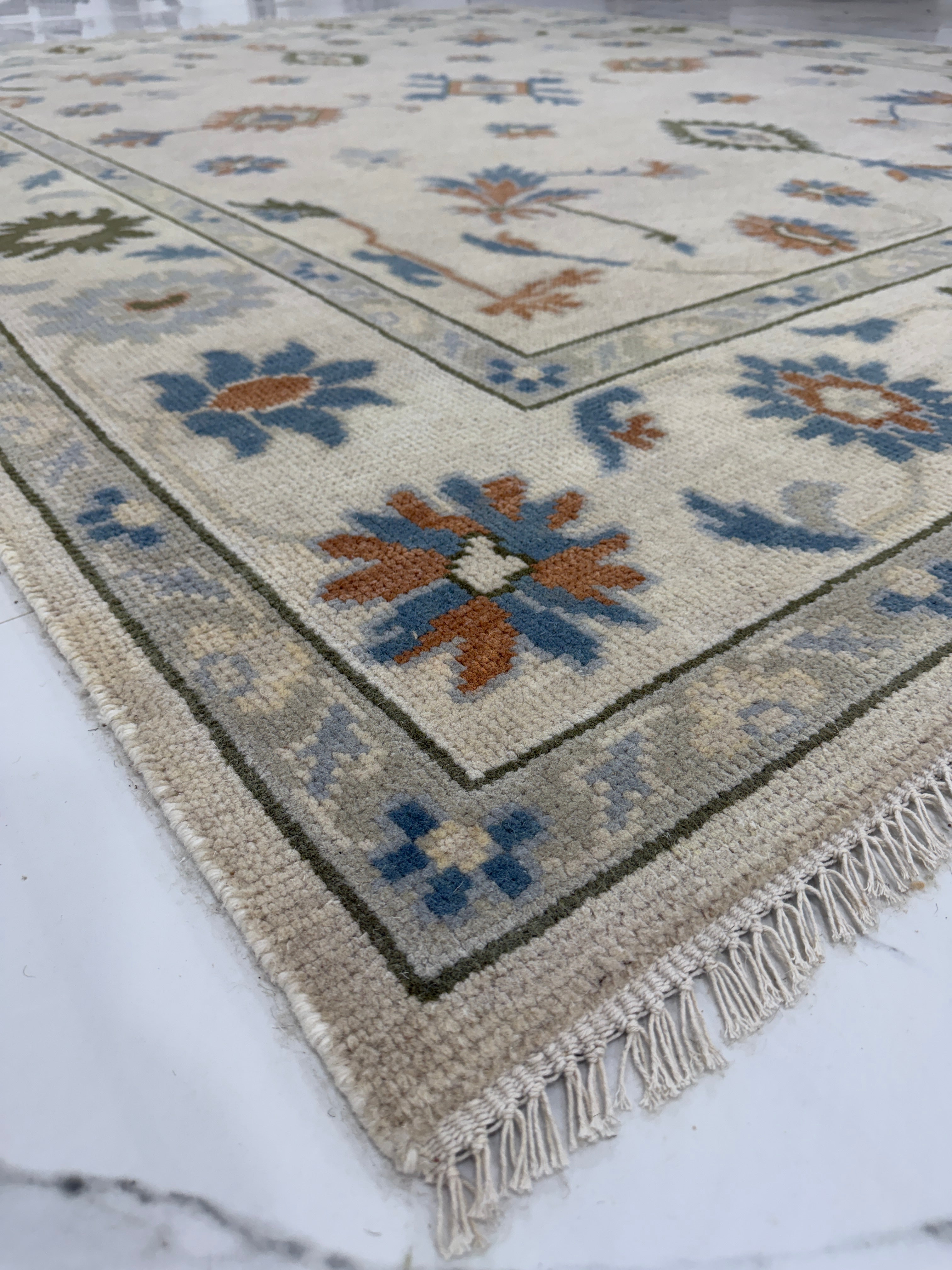 Handmade Tribal Area Rug, Ivory Blue Geometric Carpet, Rustic Vintage Style Rug, Boho Living Room Decor, GREEN TOUCH CARPET