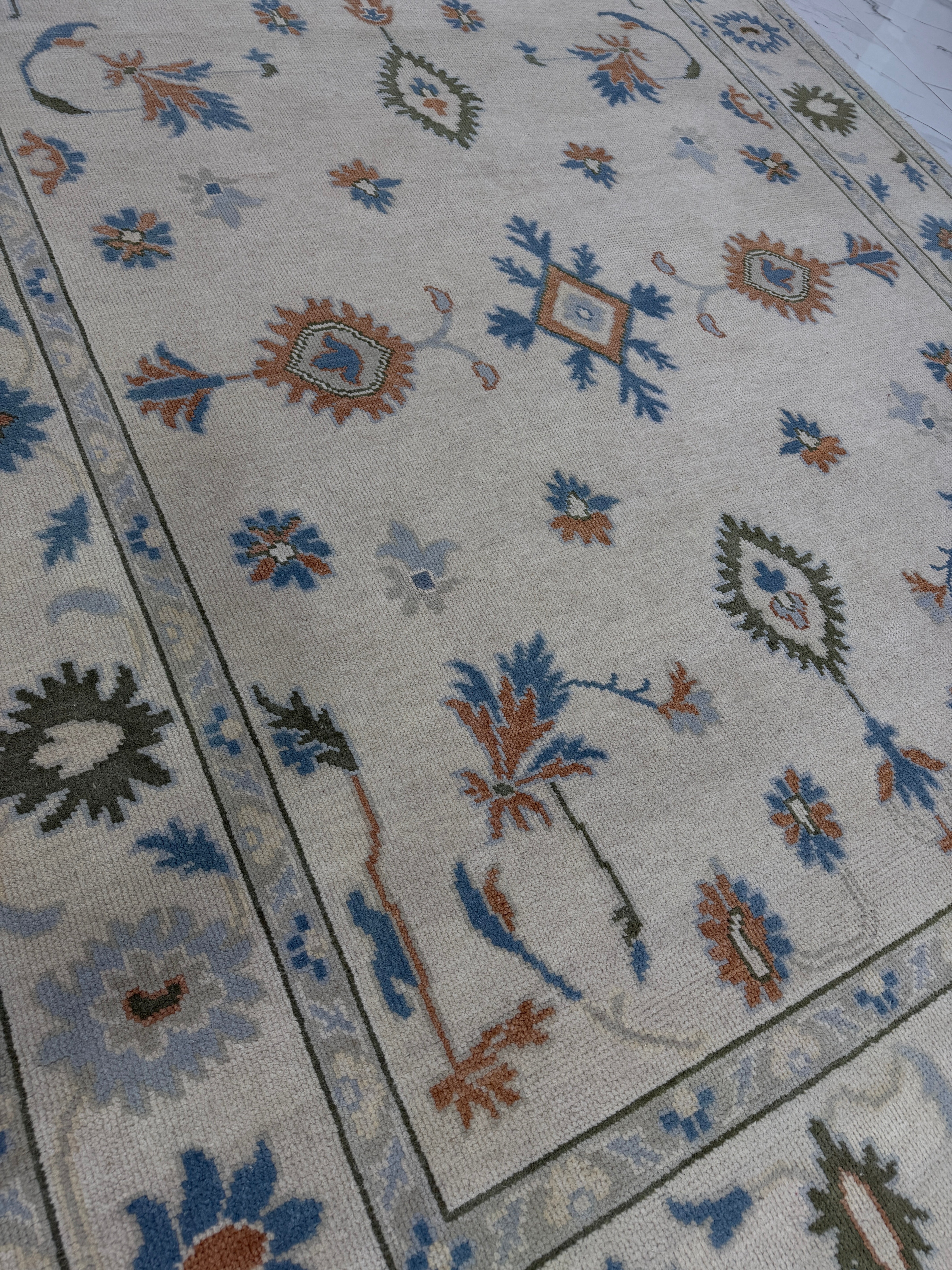 Handmade Tribal Area Rug, Ivory Blue Geometric Carpet, Rustic Vintage Style Rug, Boho Living Room Decor, GREEN TOUCH CARPET