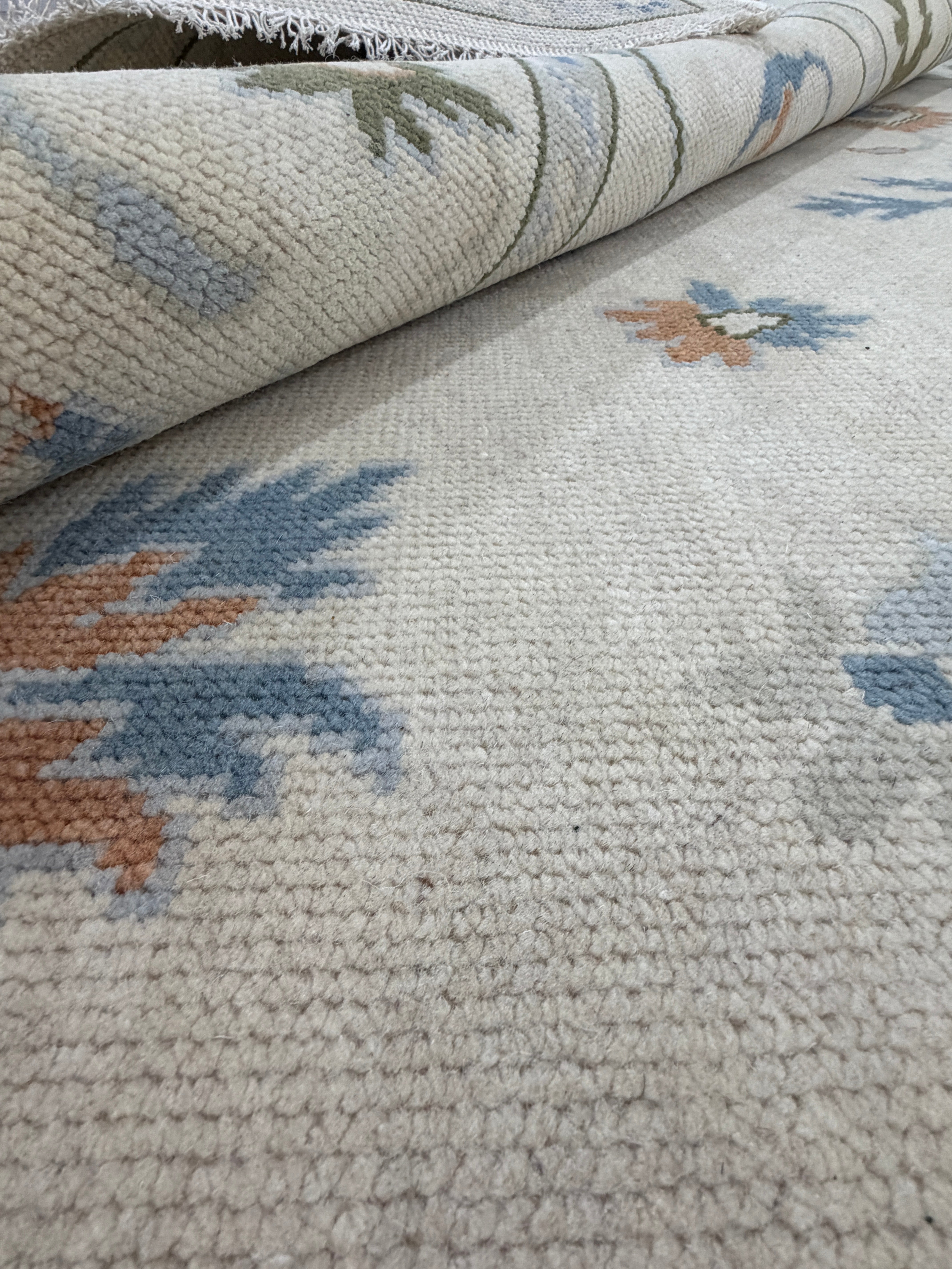 Handmade Tribal Area Rug, Ivory Blue Geometric Carpet, Rustic Vintage Style Rug, Boho Living Room Decor, GREEN TOUCH CARPET