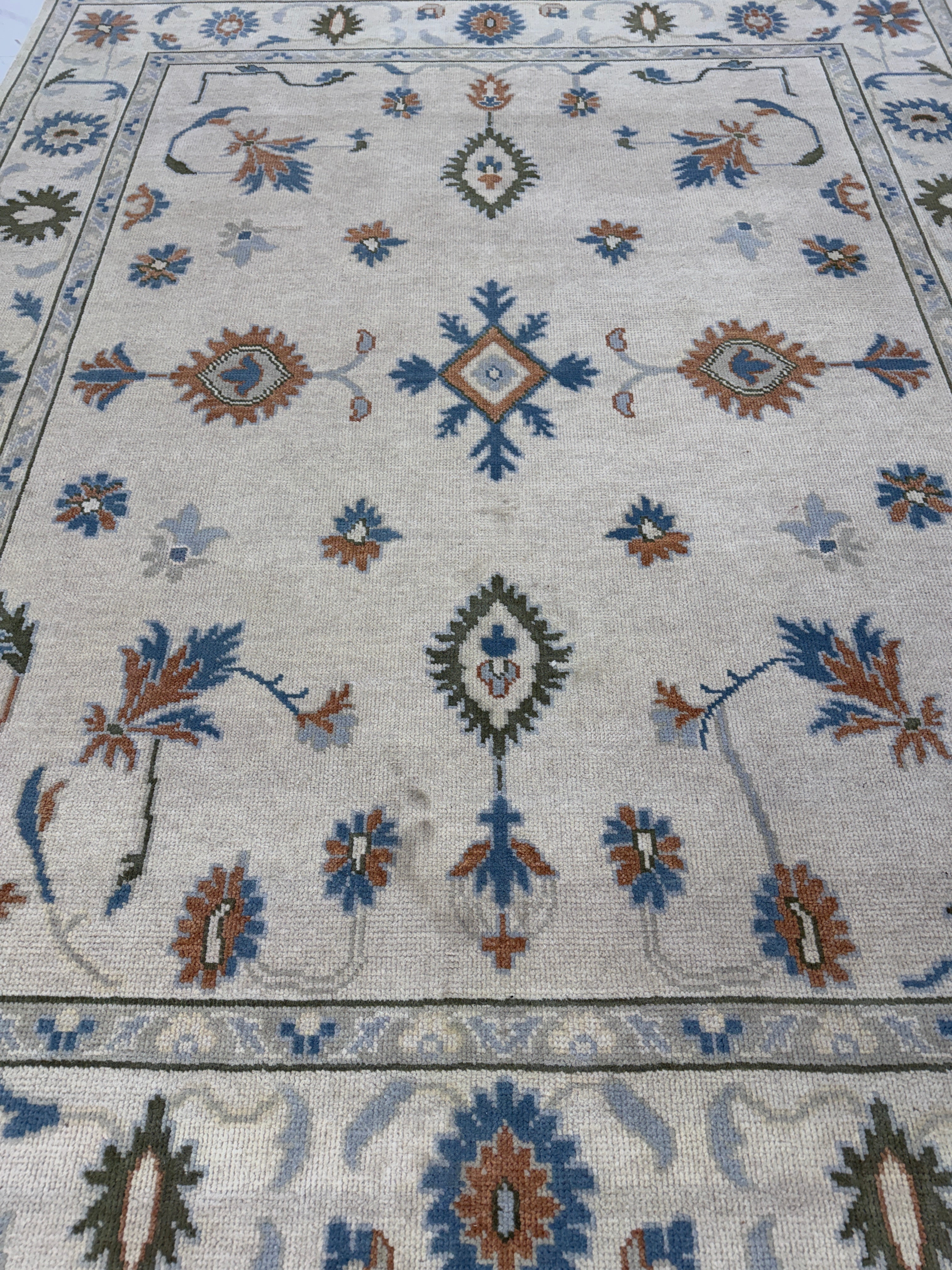 Handmade Tribal Area Rug, Ivory Blue Geometric Carpet, Rustic Vintage Style Rug, Boho Living Room Decor, GREEN TOUCH CARPET
