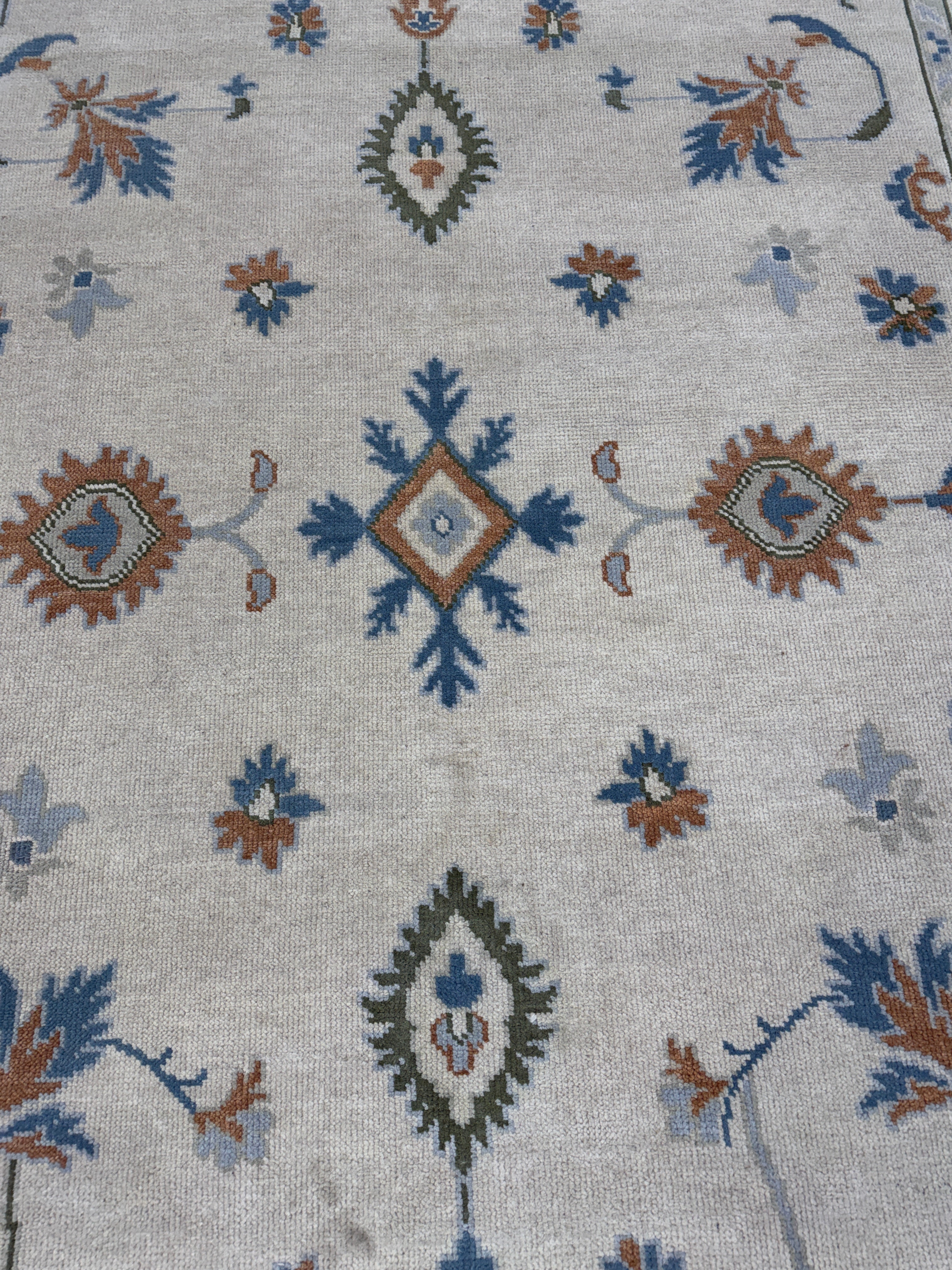Handmade Tribal Area Rug, Ivory Blue Geometric Carpet, Rustic Vintage Style Rug, Boho Living Room Decor, GREEN TOUCH CARPET