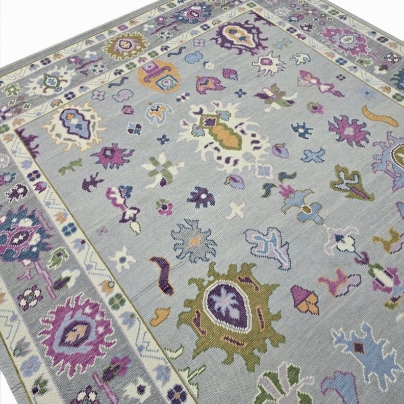 Pastel Floral Area Rug, Handmade Vintage Style Carpet, Colorful Boho Rug, Lavender Blue Traditional Rug, GREEN TOUCH CARPET
