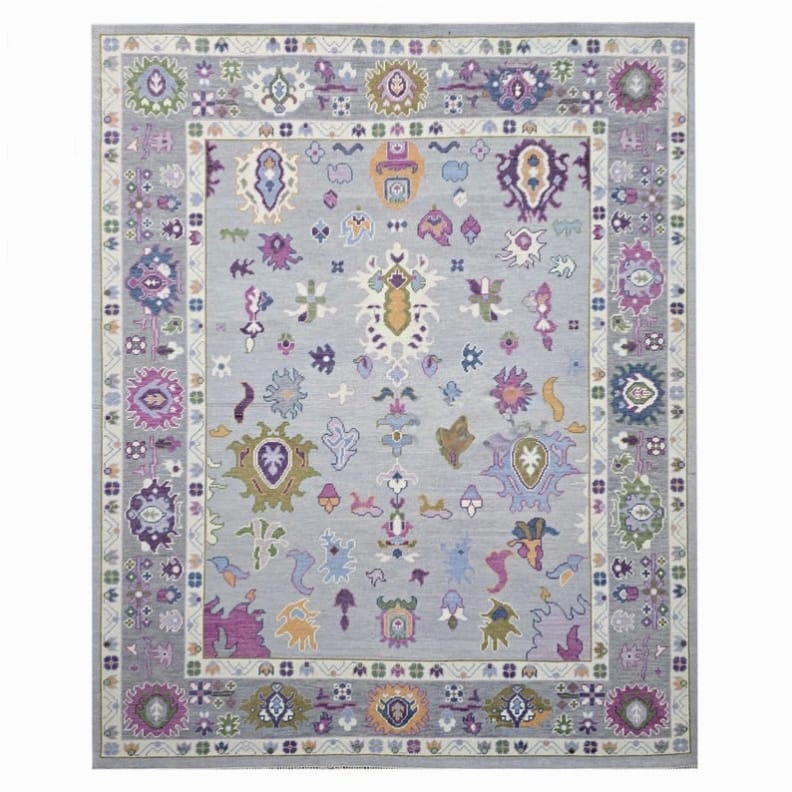 Pastel Floral Area Rug, Handmade Vintage Style Carpet, Colorful Boho Rug, Lavender Blue Traditional Rug, GREEN TOUCH CARPET