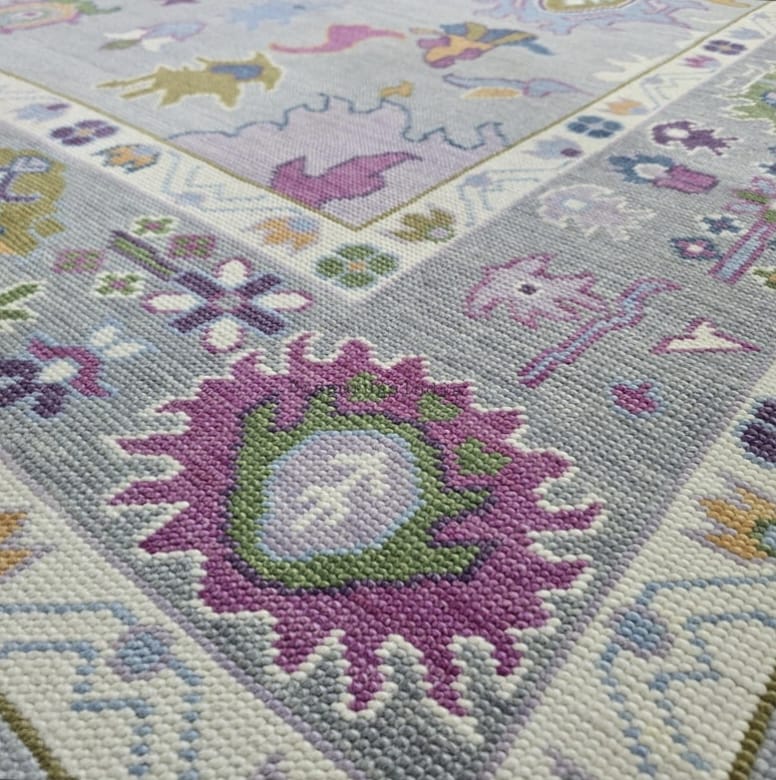 Pastel Floral Area Rug, Handmade Vintage Style Carpet, Colorful Boho Rug, Lavender Blue Traditional Rug, GREEN TOUCH CARPET