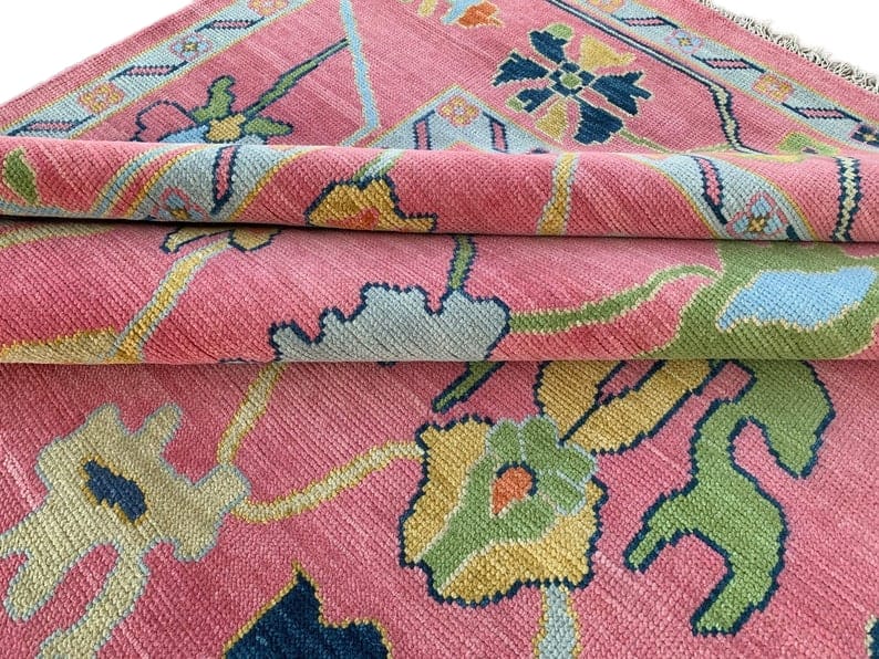 Pink Vintage Floral Rug | Colorful Persian Style Area Carpet | Traditional Boho Rug | Cottagecore Living Room Decor