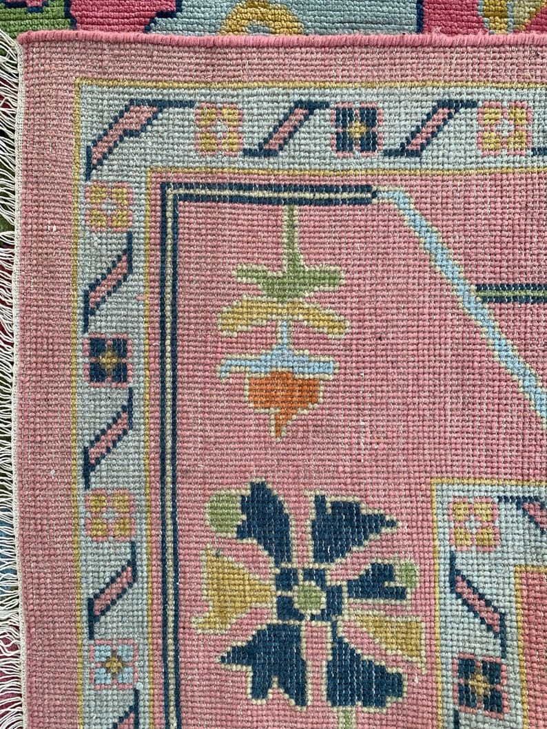 Pink Vintage Floral Rug | Colorful Persian Style Area Carpet | Traditional Boho Rug | Cottagecore Living Room Decor