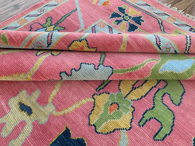 Pink Vintage Floral Rug | Colorful Persian Style Area Carpet | Traditional Boho Rug | Cottagecore Living Room Decor