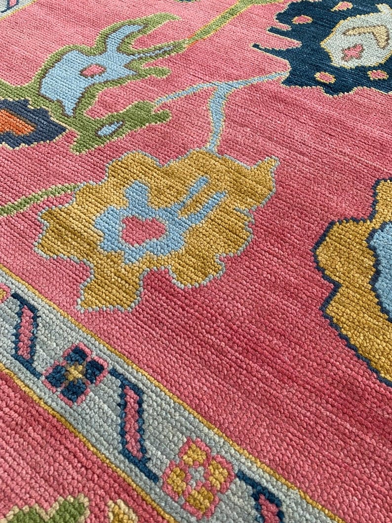 Pink Vintage Floral Rug | Colorful Persian Style Area Carpet | Traditional Boho Rug | Cottagecore Living Room Decor