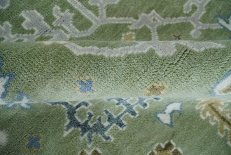 Handmade Green Floral Area Rug, Vintage Botanical Wool Carpet, Sage Green Traditional Rug, Elegant Living Room Decor by GREEN TOUCH CARPET