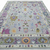Hand-Knotted Oushak Wool Rug: Gray & Purple Turkish Knot, 8x10 Vintage Style