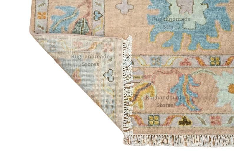 Hand-Knotted Oushak Wool Rug: Vintage Turkish Knot Area Rug