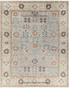 Handmade Oushak Wool Rug: Slate Blue, Ivory, Peach Floral Design