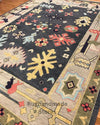 Hand-Knotted Oushak Wool Rug: Light Blue, Gray, Coral, 8x10 Area Rug