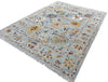 Hand-Knotted Oushak Wool Rug: Sky Blue & Multicolor Turkish Area Rug