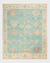 Hand-Knotted Oushak Wool Rug: Sky Blue & Beige Turkish Knot, 8x10