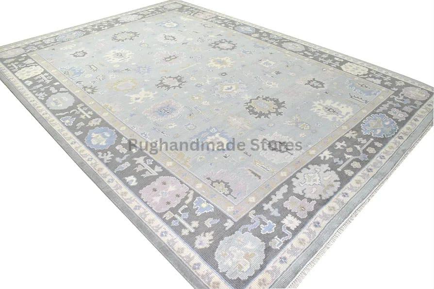 Hand-Knotted Oushak Wool Rug: Vintage Turkish Knot Design, 8x10 Area Rug