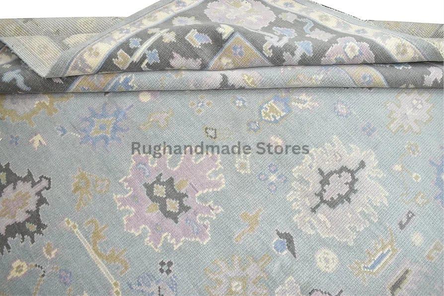 Hand-Knotted Oushak Wool Rug: Vintage Turkish Knot Design, 8x10 Area Rug
