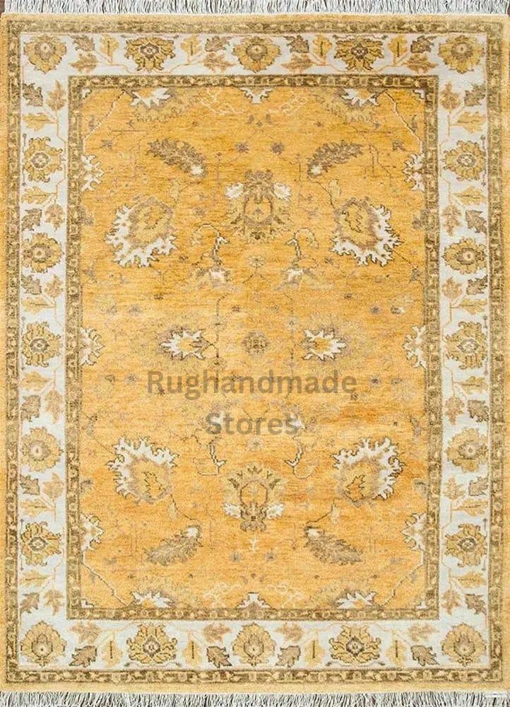 Hand-Knotted Oushak Wool Rug: Vintage Turkish Floral Area Rug