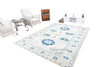 Handmade Oushak Wool Rug: White & Blue Turkish Knot, Vintage Style