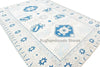 Handmade Oushak Wool Rug: White & Blue Turkish Knot, Vintage Style