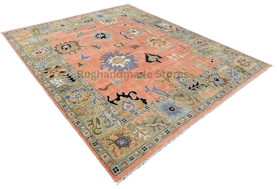 Hand-Knotted Oushak Wool Rug: Floral Turkish Area Rug, 8x10