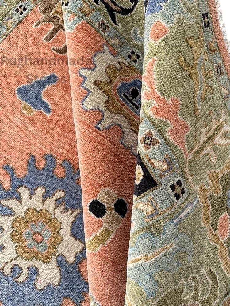 Hand-Knotted Oushak Wool Rug: Floral Turkish Area Rug, 8x10