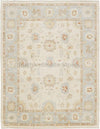 Hand-Knotted Oushak Wool Rug: Geometric Turkish Knot, Muted Tones