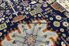 Hand-Knotted Oushak Wool Rug: Geometric Medallion, Navy Blue & Ivory, 8x10
