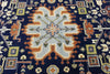 Hand-Knotted Oushak Wool Rug: Geometric Medallion, Navy Blue & Ivory, 8x10