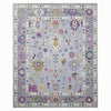 Hand-Knotted Oushak Wool Rug: Gray & Purple Turkish Knot, 8x10 Vintage Style