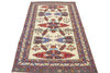 Hand-Knotted Wool Rug: Geometric Oushak Design, Ivory & Red, 8x10