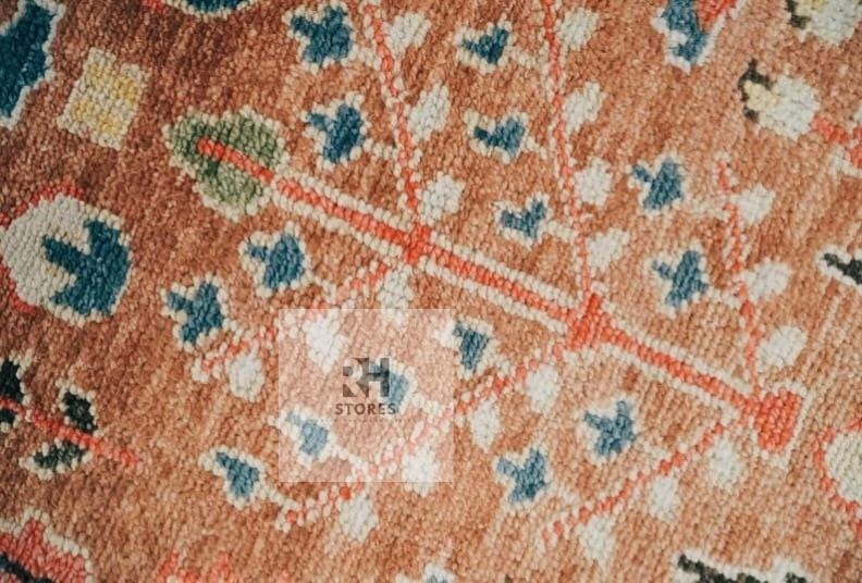 Hand-Knotted Tree of Life Wool Rug: Persian Style, Orange Cream Rust