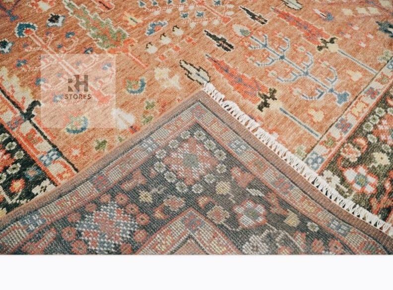 Hand-Knotted Tree of Life Wool Rug: Persian Style, Orange Cream Rust