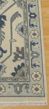 Handmade Oushak Wool Runner Rug: Ocean Blue, Green, Ivory Floral, 2.6x7 ft