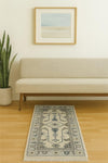 Handmade Oushak Wool Runner Rug: Ocean Blue, Green, Ivory Floral, 2.6x7 ft