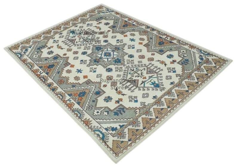 Handmade Oushak Wool Rug: Beige & Brown Turkish Knot, 8x10 Area Rug