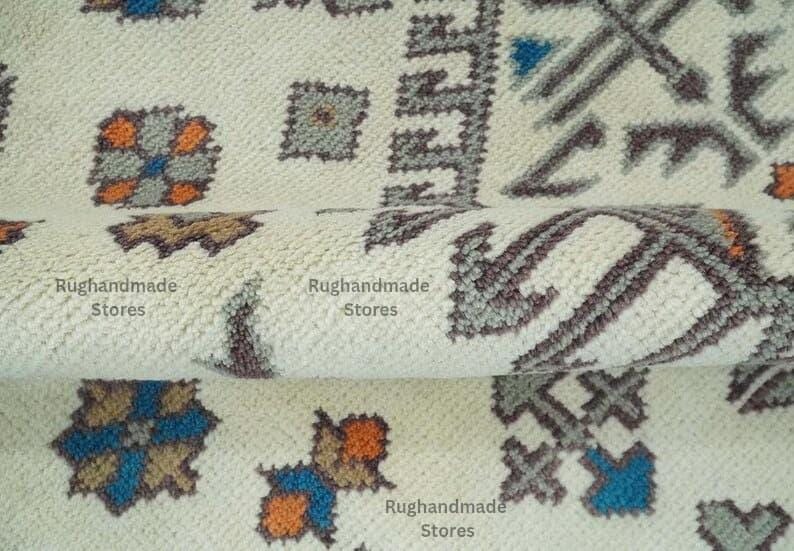 Handmade Oushak Wool Rug: Beige & Brown Turkish Knot, 8x10 Area Rug