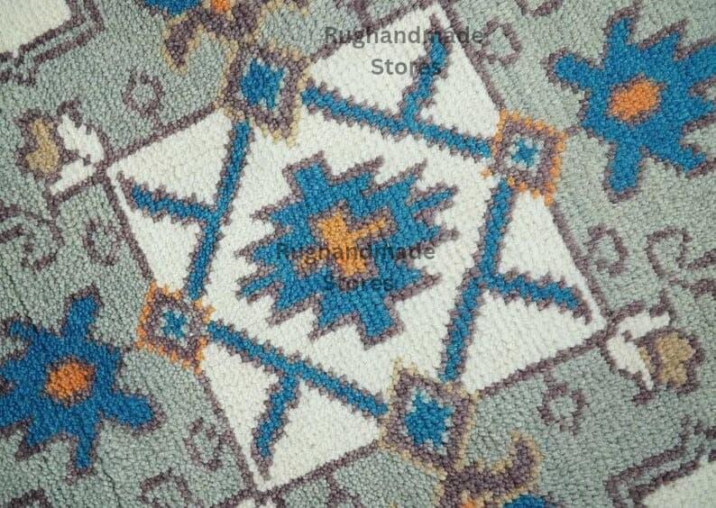 Handmade Oushak Wool Rug: Beige & Brown Turkish Knot, 8x10 Area Rug