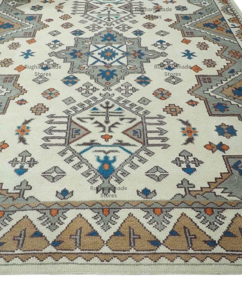 Handmade Oushak Wool Rug: Beige & Brown Turkish Knot, 8x10 Area Rug