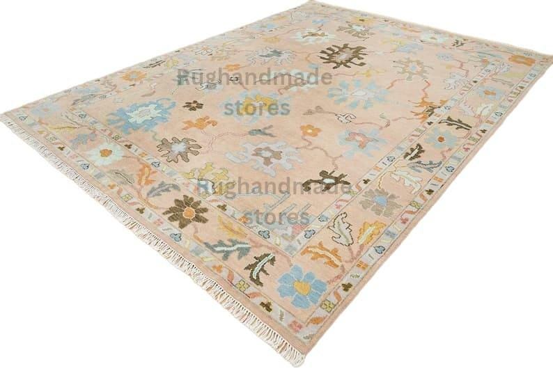 Hand-Knotted Oushak Wool Rug: Vintage Turkish Knot Area Rug
