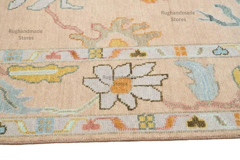 Hand-Knotted Oushak Wool Rug: Vintage Turkish Knot Area Rug