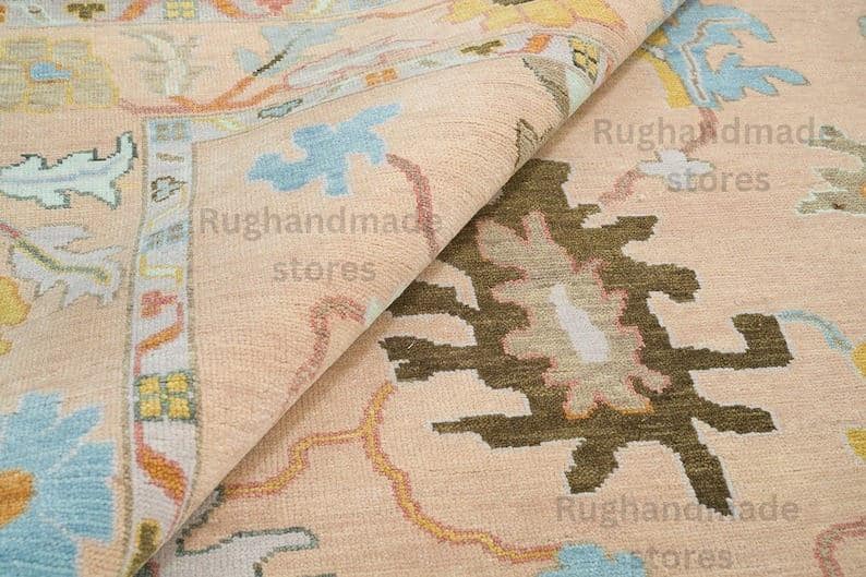 Hand-Knotted Oushak Wool Rug: Vintage Turkish Knot Area Rug