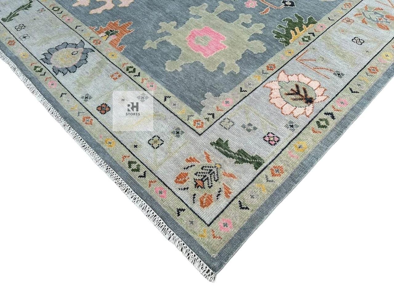 Vintage Oushak Green Area Rug Blueish Green Rug And Blue Gold Beige Rug Turkish Wool Area Rug, Living Room Rug, Bedroom Rug, Kids Room Rug